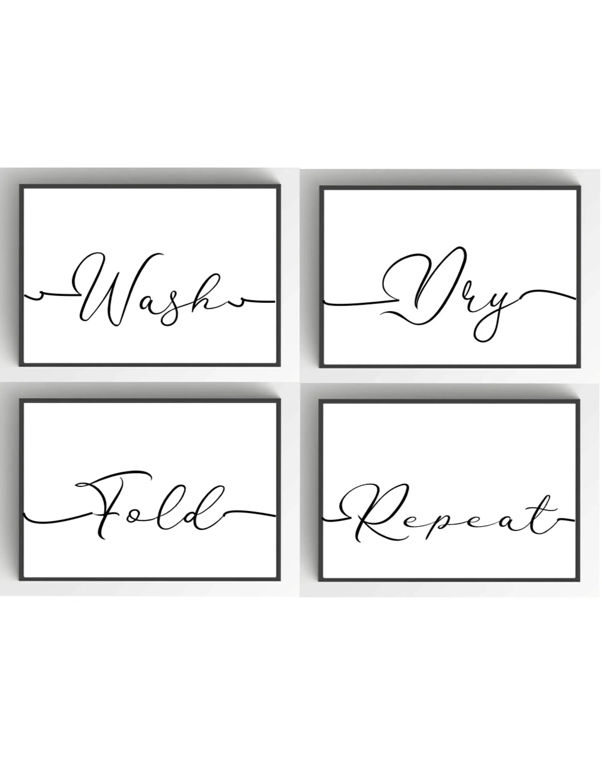 Set Of 4 Wash, Dry, Fold & Repeat Laundry Prints | Typography Wall Art - Larosier Prints