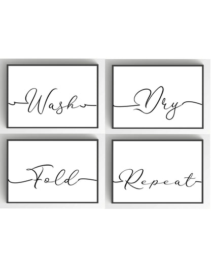 Set Of 4 Wash, Dry, Fold & Repeat Laundry Prints | Typography Wall Art