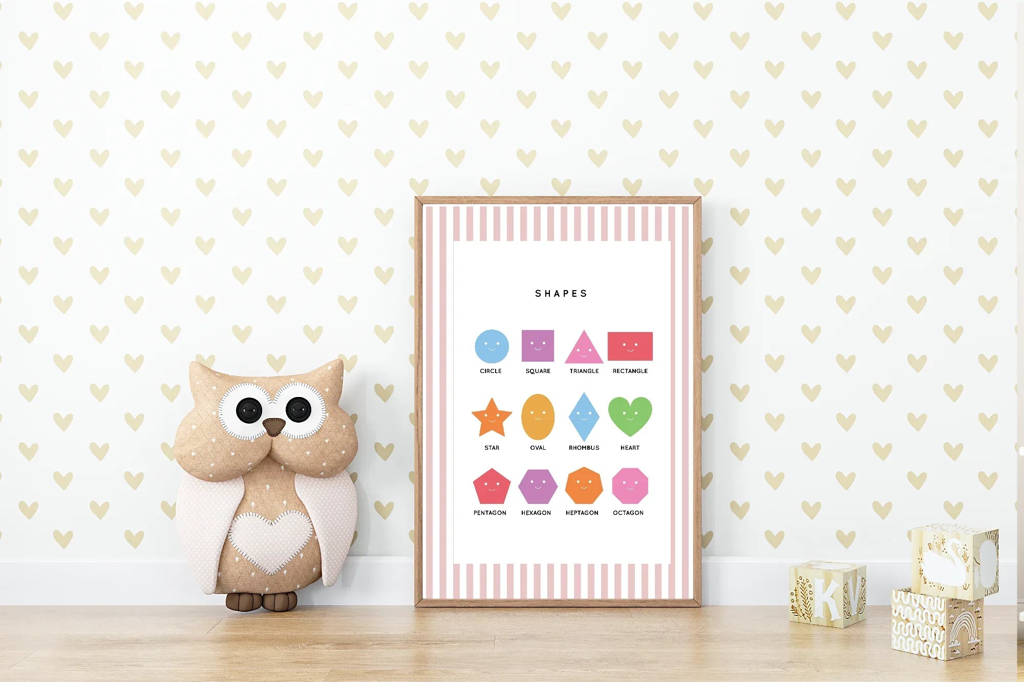 Pastel Stripe Shapes Educational Wall Art Poster | Blue, Pink or Mint Green - Larosier Prints