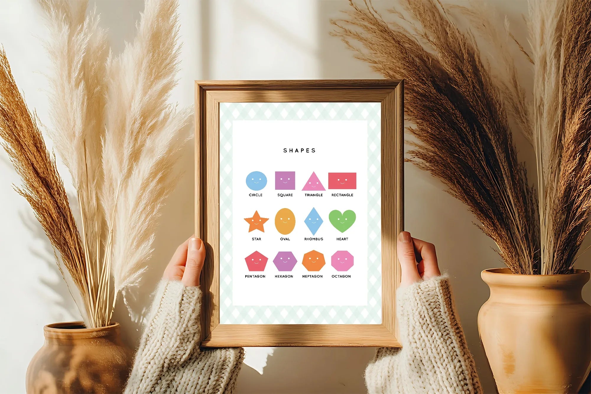 Pastel Plaid Shapes Educational Wall Art Poster | Blue, Pink or Mint Green - Larosier Prints