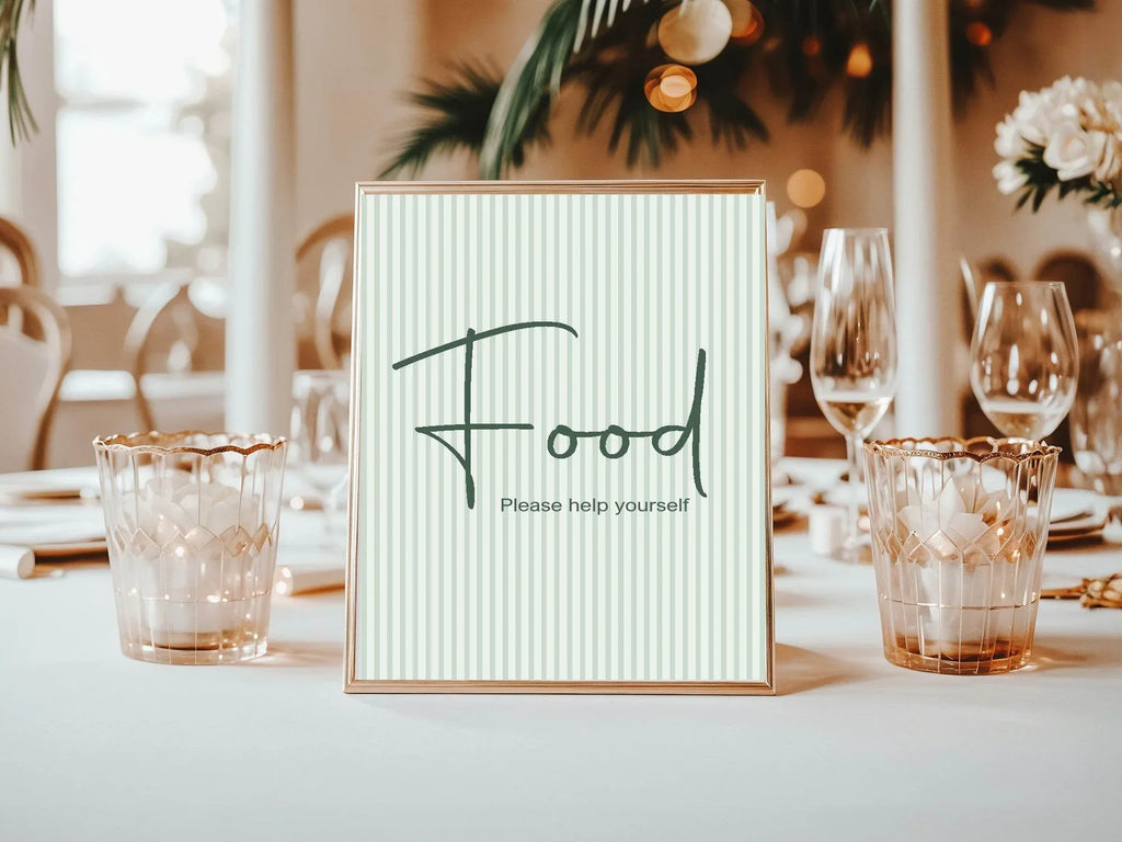 Sage Green Stripe Food Birthday Party Sign - Larosier Prints