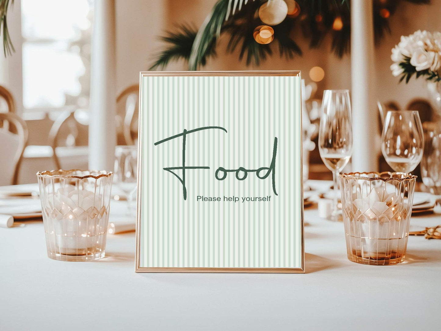 Sage Green Stripe Food Birthday Party Sign