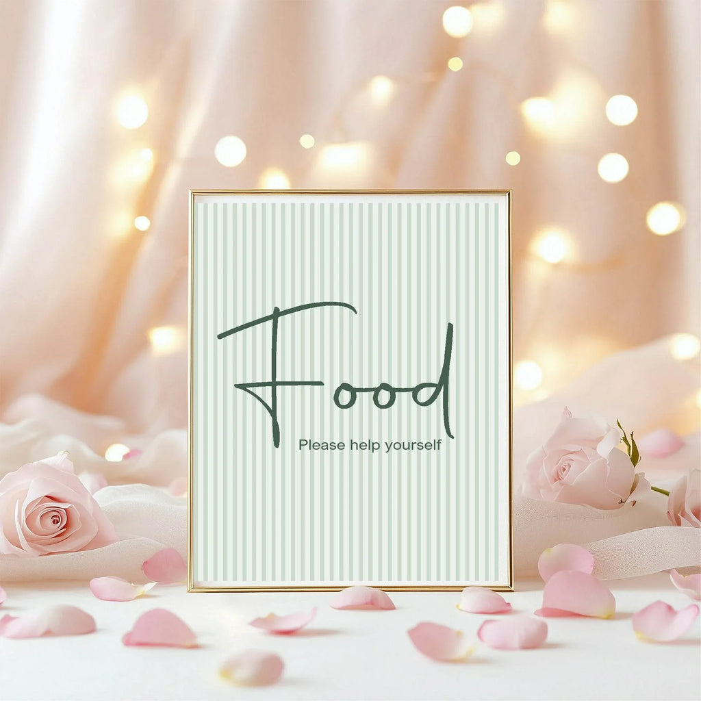Sage Green Stripe Food Birthday Party Sign - Larosier Prints