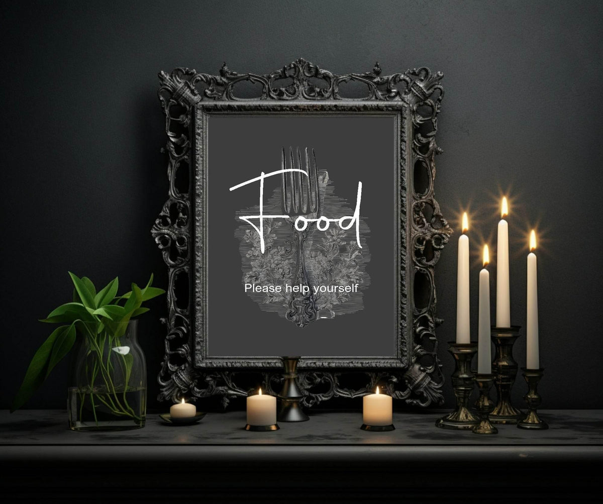 Gothic custom birthday party sign wording example: Food