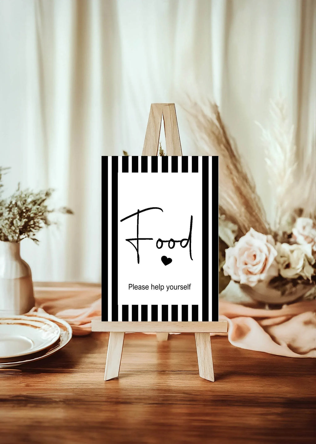 Black & White Stripe Food Birthday Party Sign - Larosier Prints