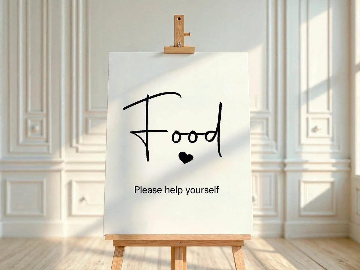 Minimalist custom birthday party sign wording example: Food