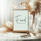Sage Green Stripe custom birthday party sign wording example: Food