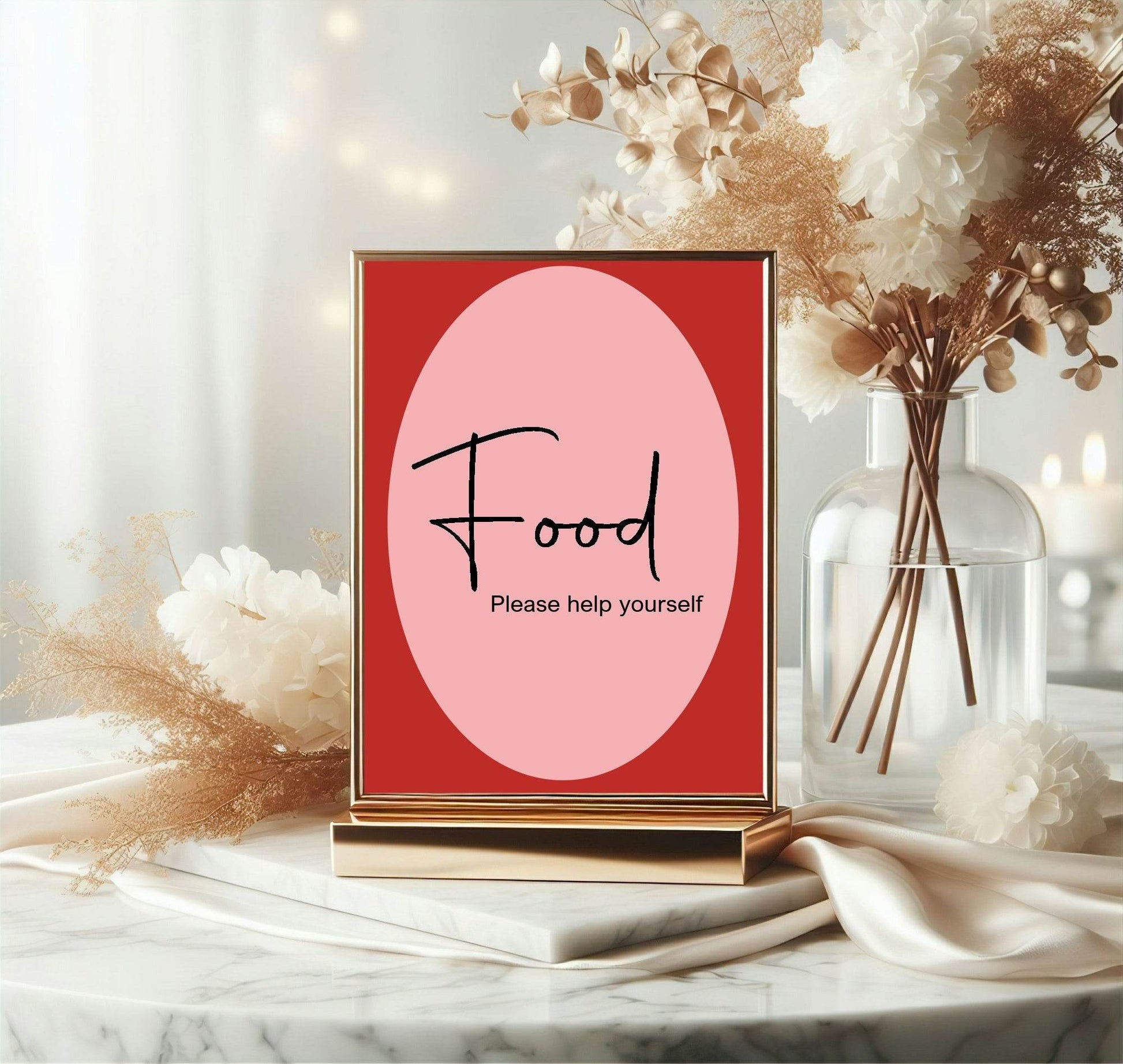 Red & Pink Food Birthday Party Sign