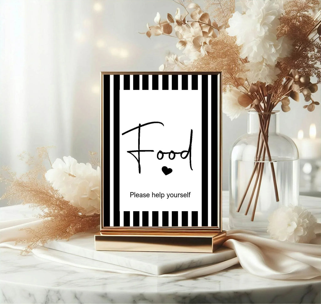 Black & White Stripe Food Birthday Party Sign - Larosier Prints