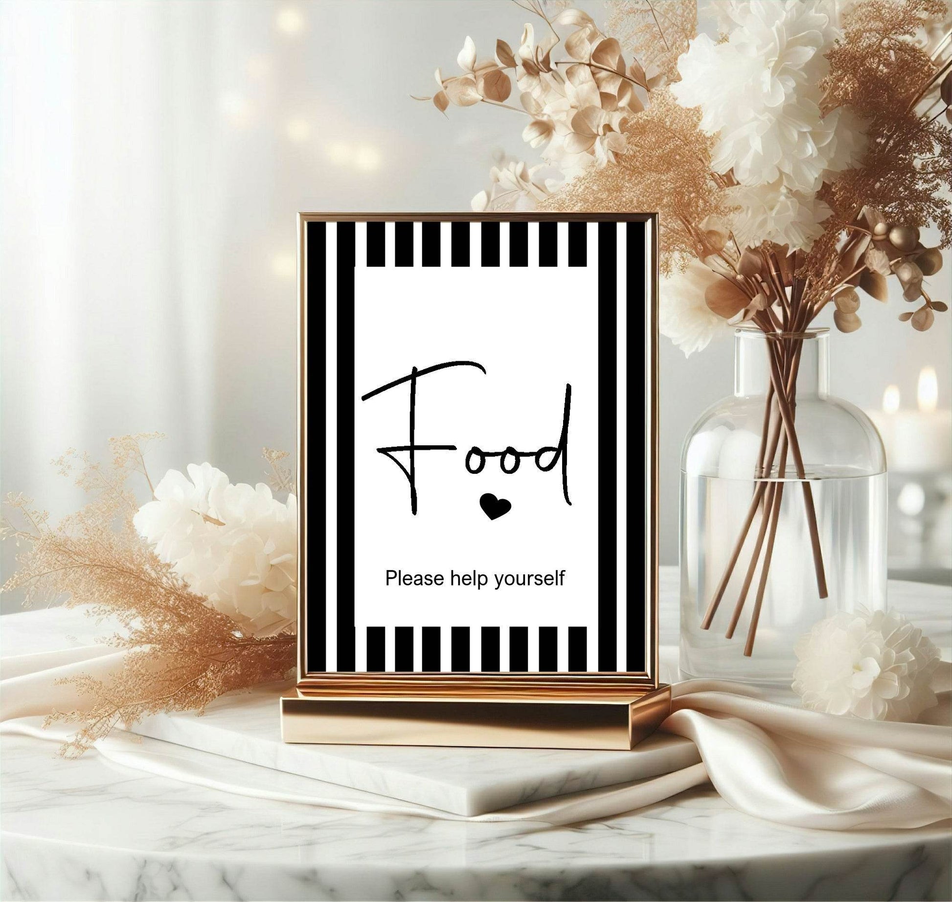 Black & White Stripe Food Birthday Party Sign
