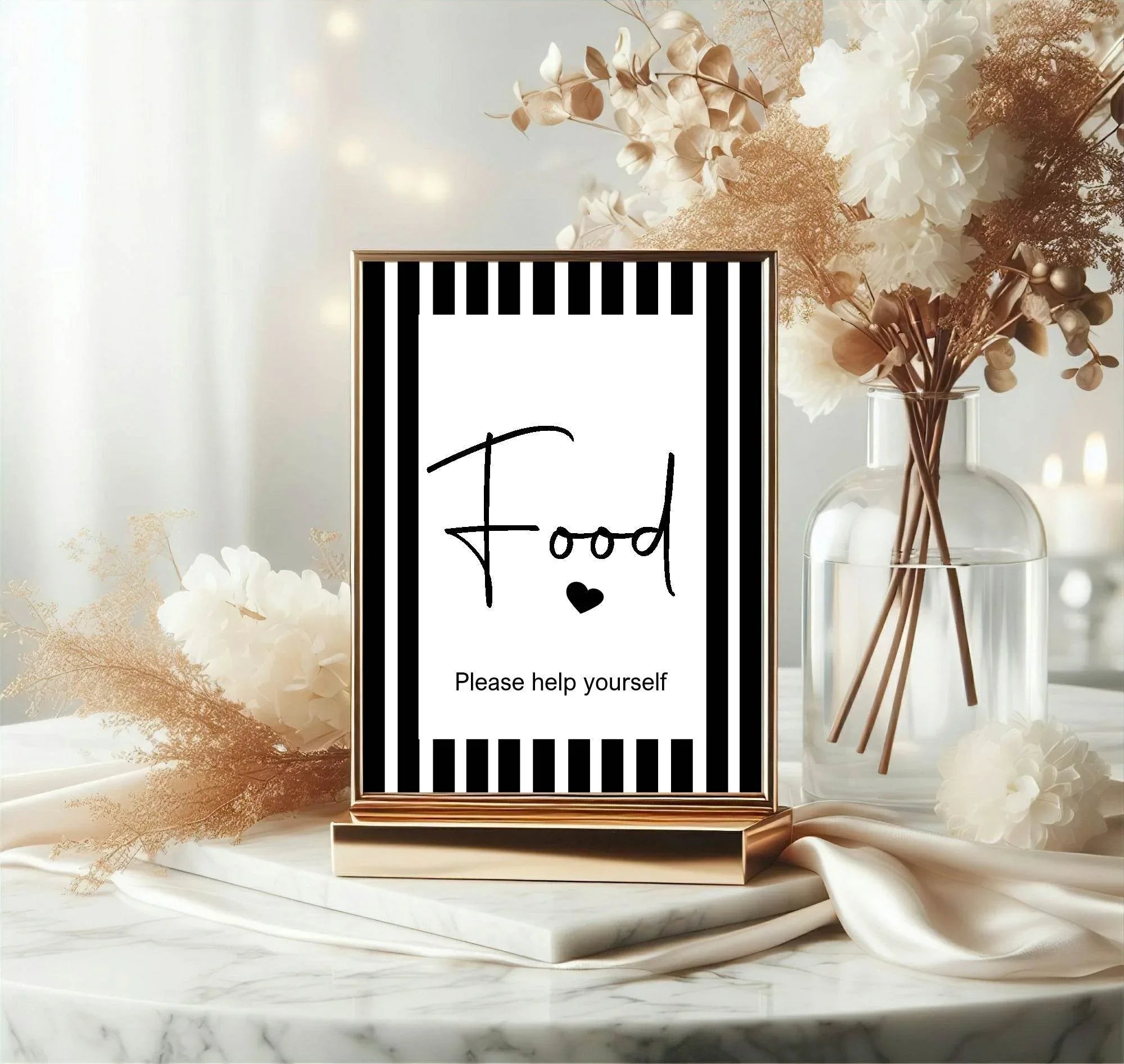 Black & White Stripe Food Birthday Party Sign - Larosier Prints