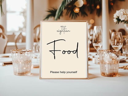 Hello Age Food Birthday Party Sign