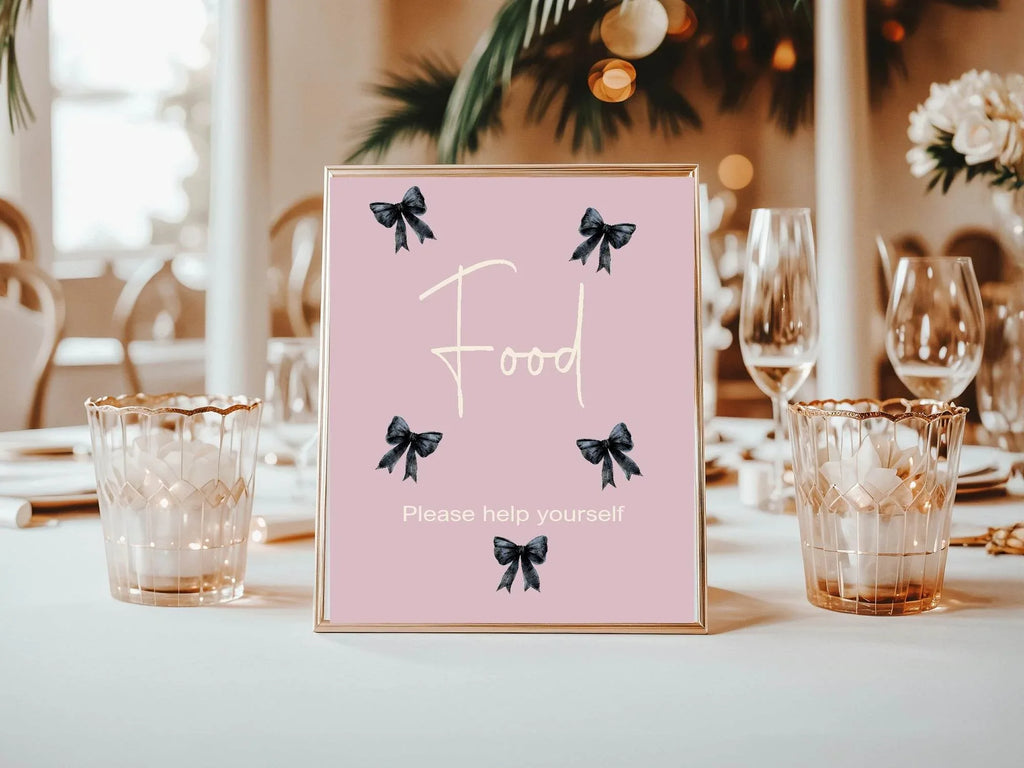 Bows Food Birthday Party Sign | Pink & Black - Larosier Prints