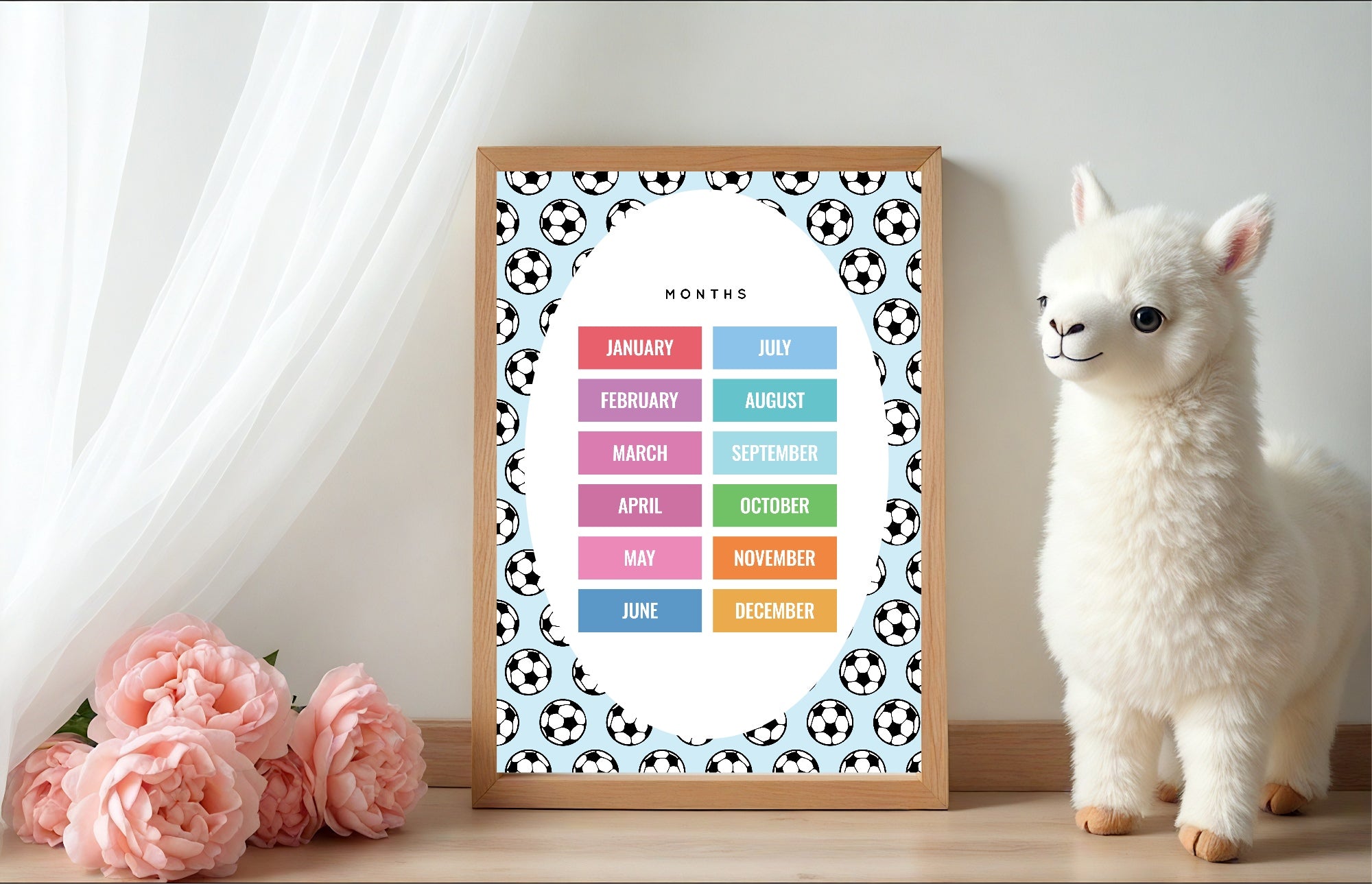 Blue Football Months Poster | Educational Wall Art