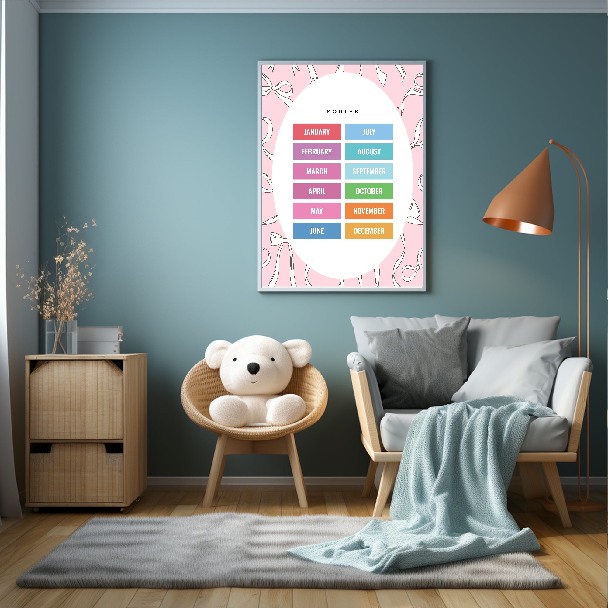 Pink Bow Months Poster | Educational Wall Art
