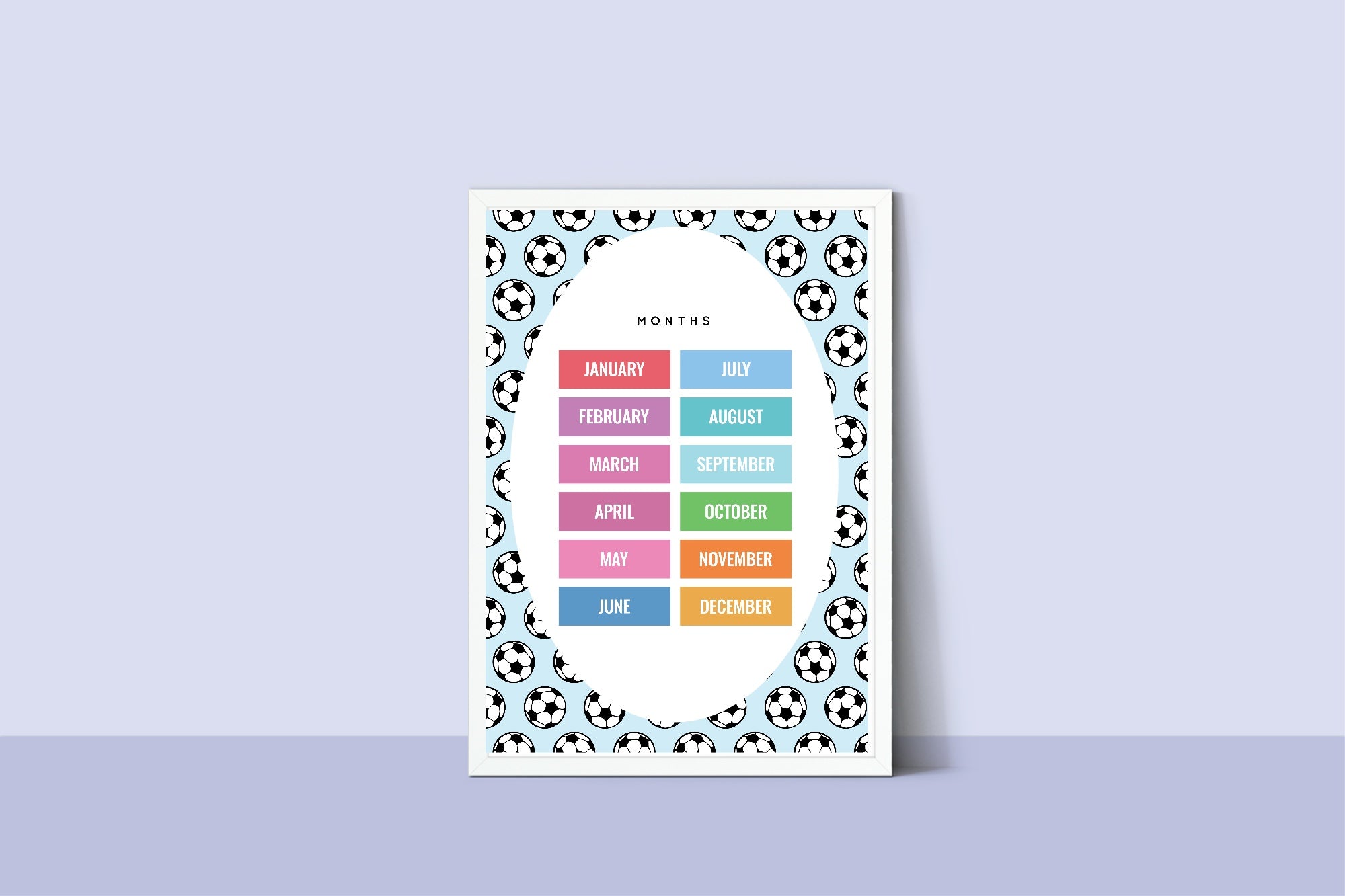 Blue Football Months Poster | Educational Wall Art