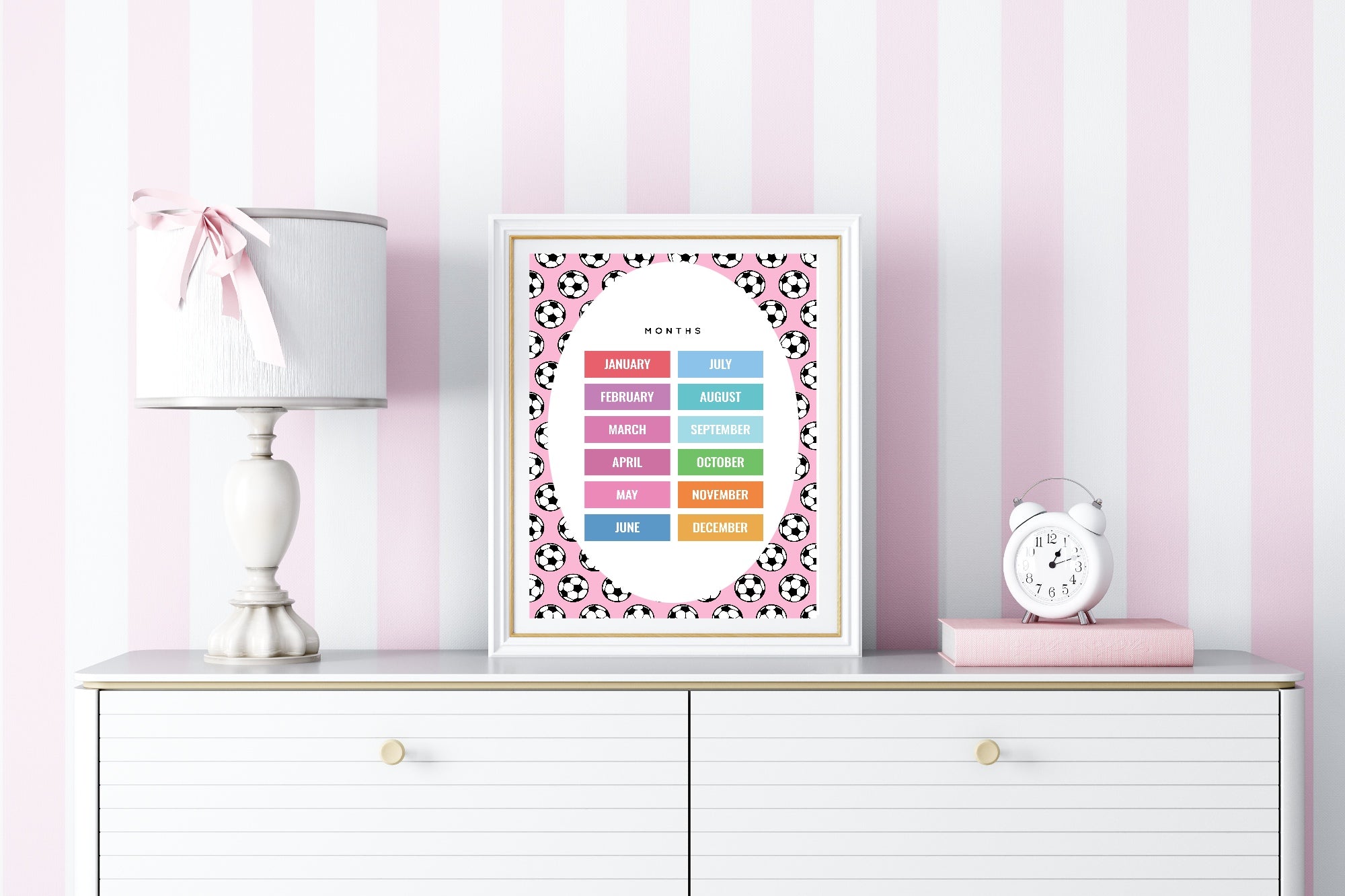 Pink Football Months Poster | Educational Wall Art