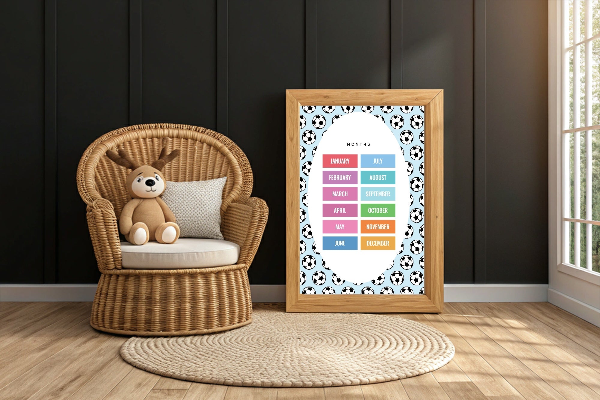 Blue Football Months Poster | Educational Wall Art