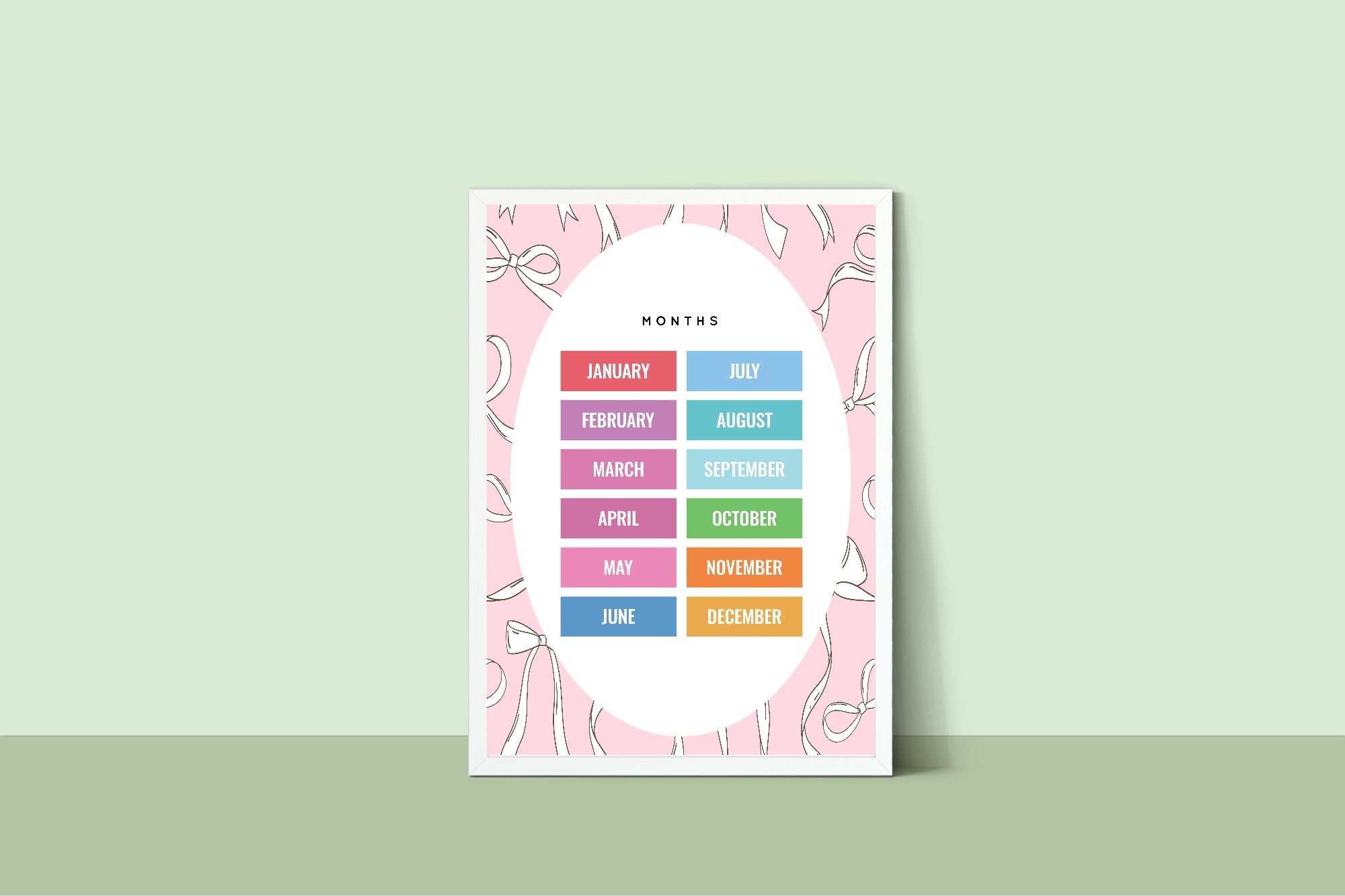 Pink Bow Months Poster | Educational Wall Art