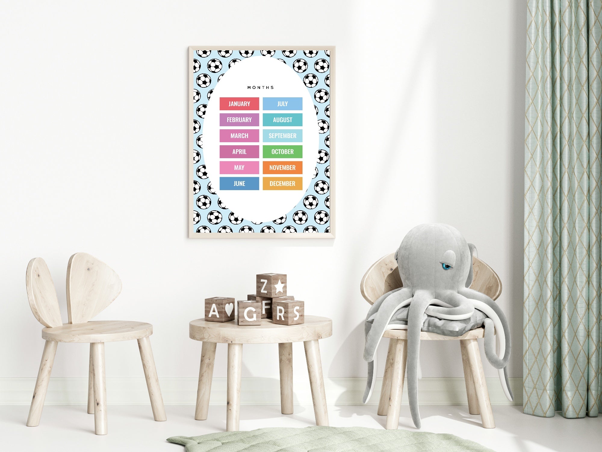 Blue Football Months Poster | Educational Wall Art