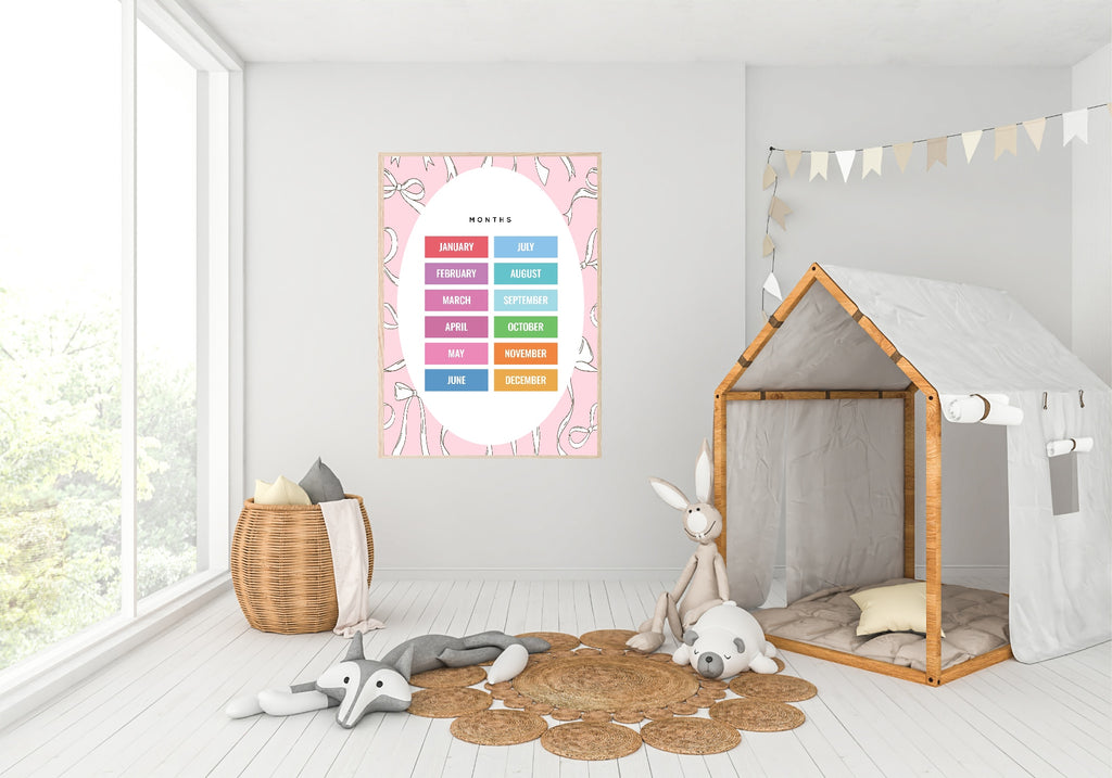 Pink Bow Months Poster | Educational Wall Art