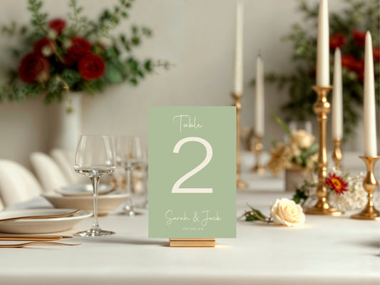 Willow Pack of Personalised Table Number Wedding Party Signs | A5