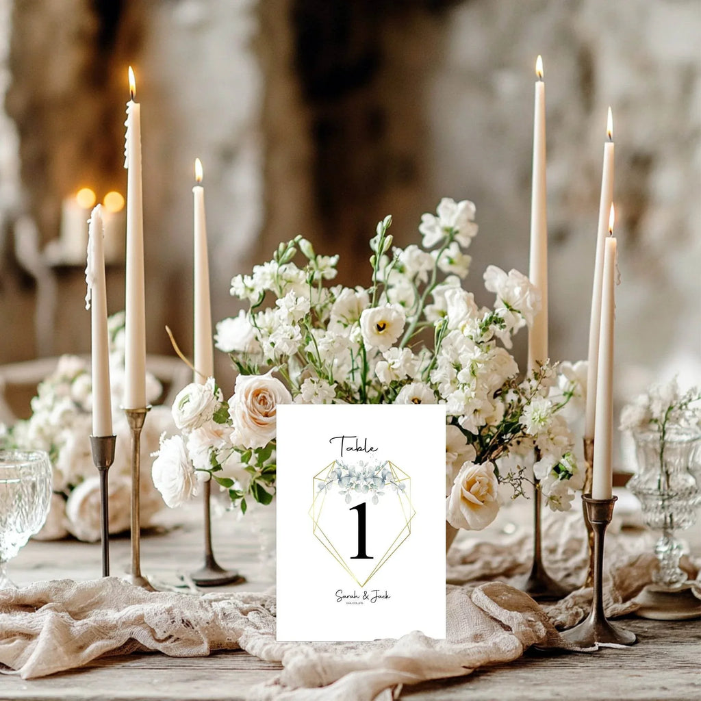 Eucalyptus Pack of Personalised Table Number Wedding Party Signs - Larosier Prints