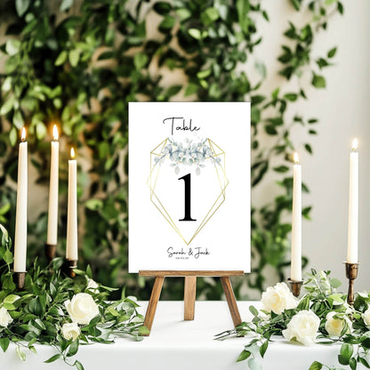 Eucalyptus Pack of Personalised Table Number Wedding Party Signs