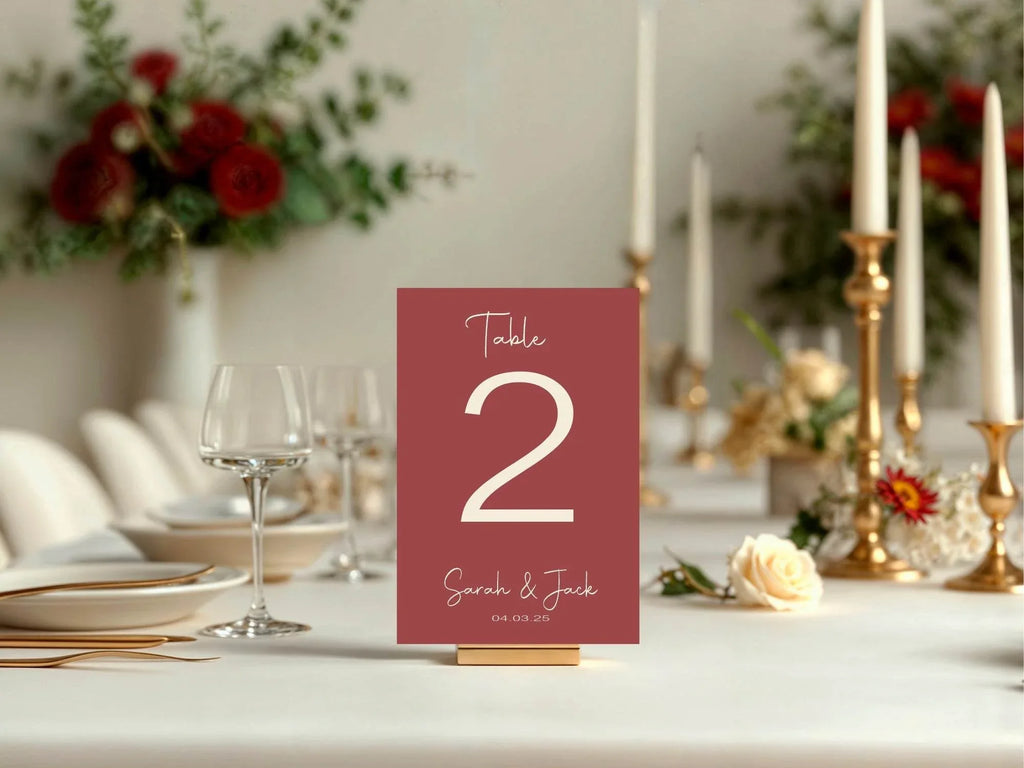 Rosewood Pack of Personalised Table Number Wedding Party Signs | A5 - Larosier Prints