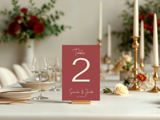 Rosewood Pack of Personalised Table Number Wedding Party Signs | A5
