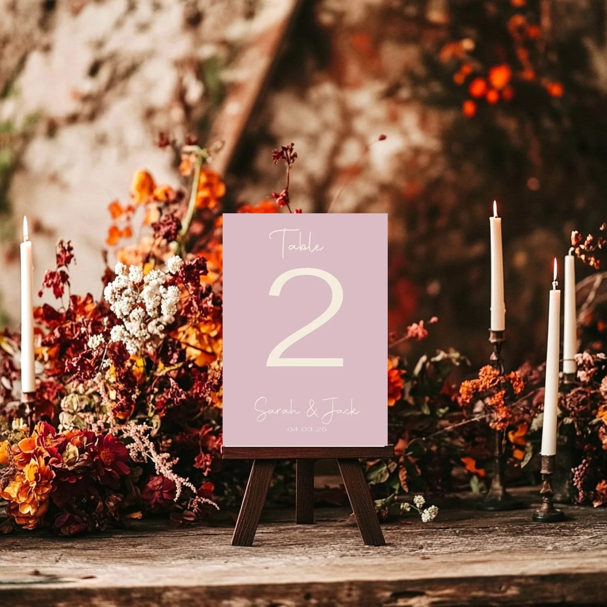 Dusky Pink Pack of Personalised Table Number Wedding Party Signs | A5 - Larosier Prints