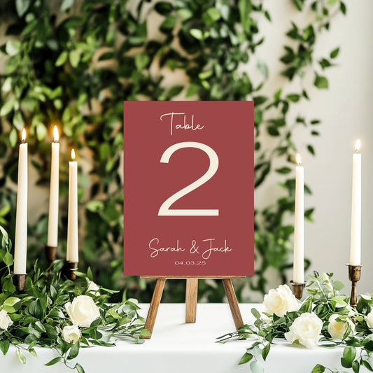 Rosewood Pack of Personalised Table Number Wedding Party Signs | A5