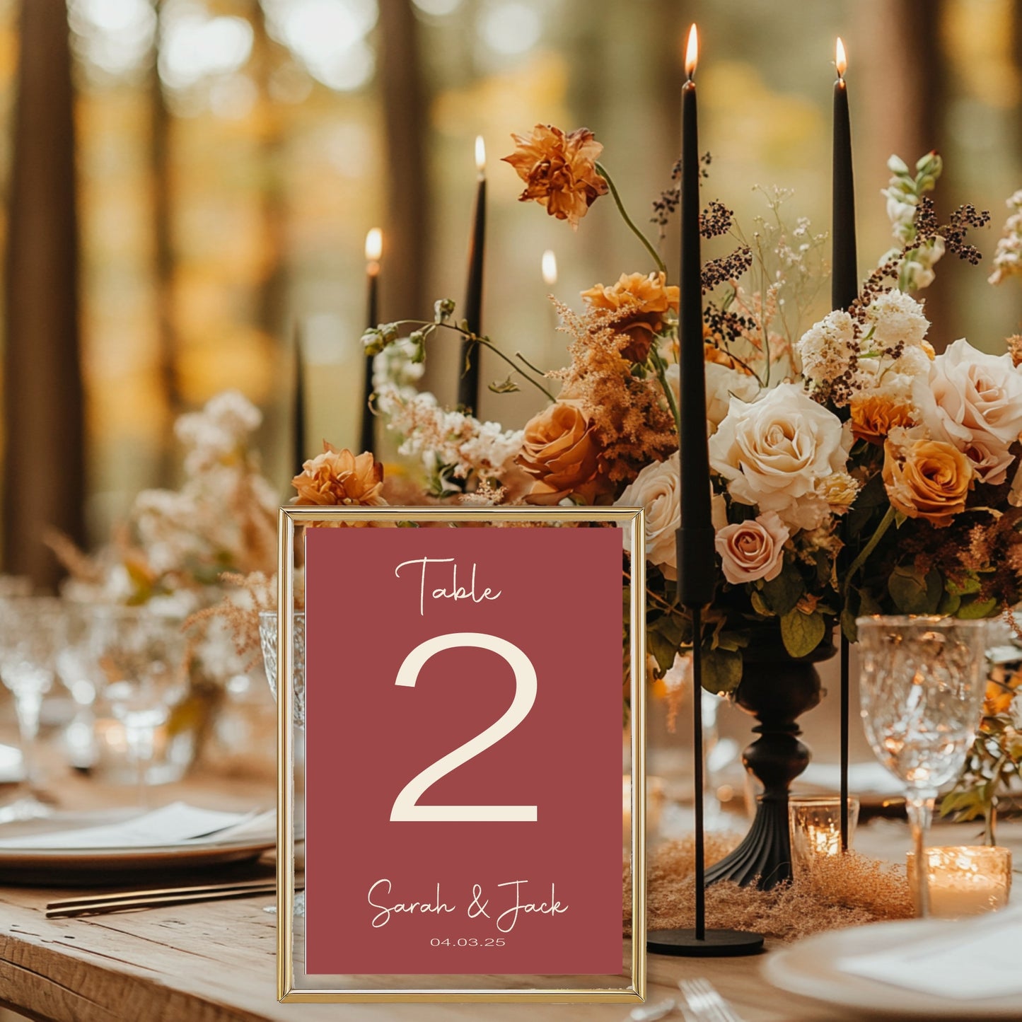 Rosewood Pack of Personalised Table Number Wedding Party Signs | A5
