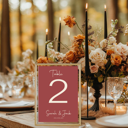 Rosewood Pack of Personalised Table Number Wedding Party Signs | A5