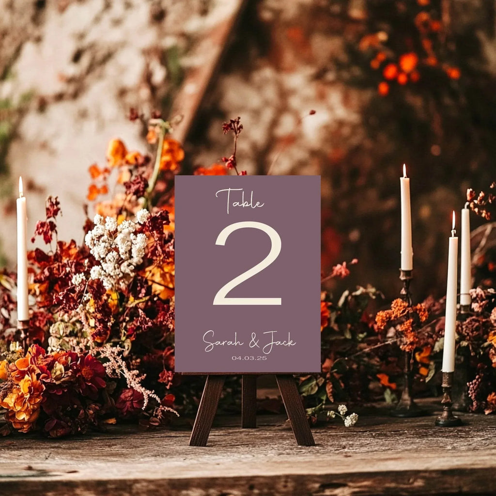 Heather Pack of Personalised Table Number Wedding Party Signs | A5 - Larosier Prints