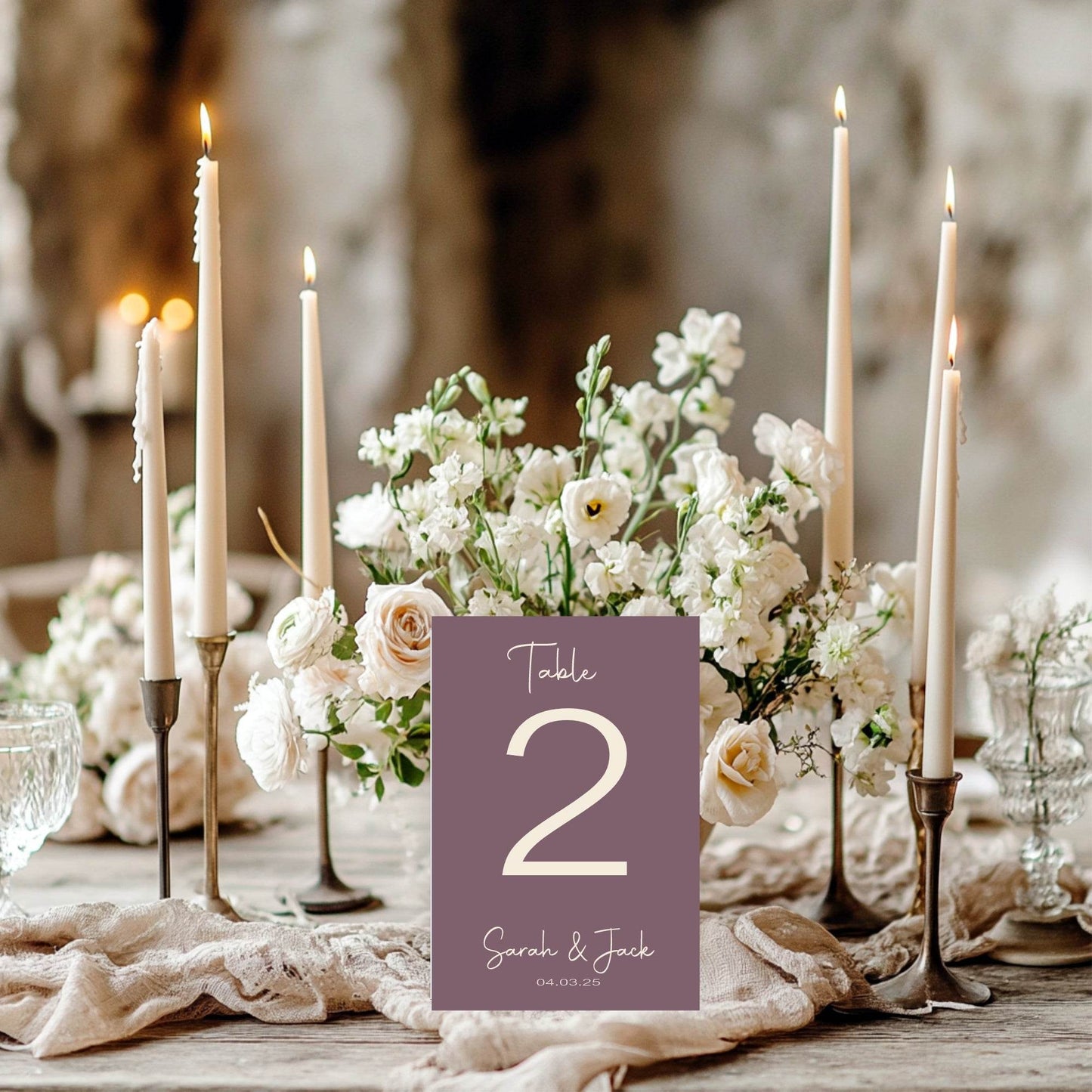Heather Pack of Personalised Table Number Wedding Party Signs | A5