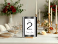 Black & White Stripe Pack of Personalised Table Number Wedding Party Signs - Larosier Prints