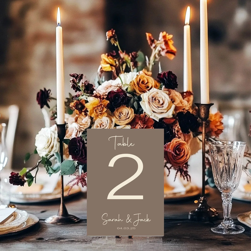 Earth Pack of Personalised Table Number Wedding Party Signs | A5 - Larosier Prints