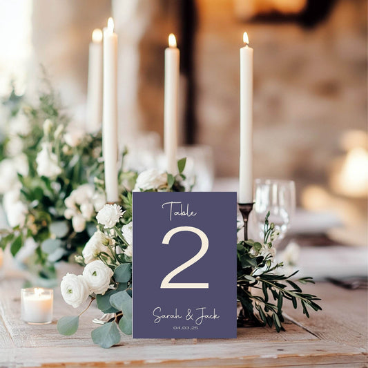 Sapphire Pack of Personalised Table Number Wedding Party Signs | A5
