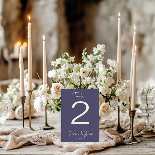 Sapphire Pack of Personalised Table Number Wedding Party Signs | A5
