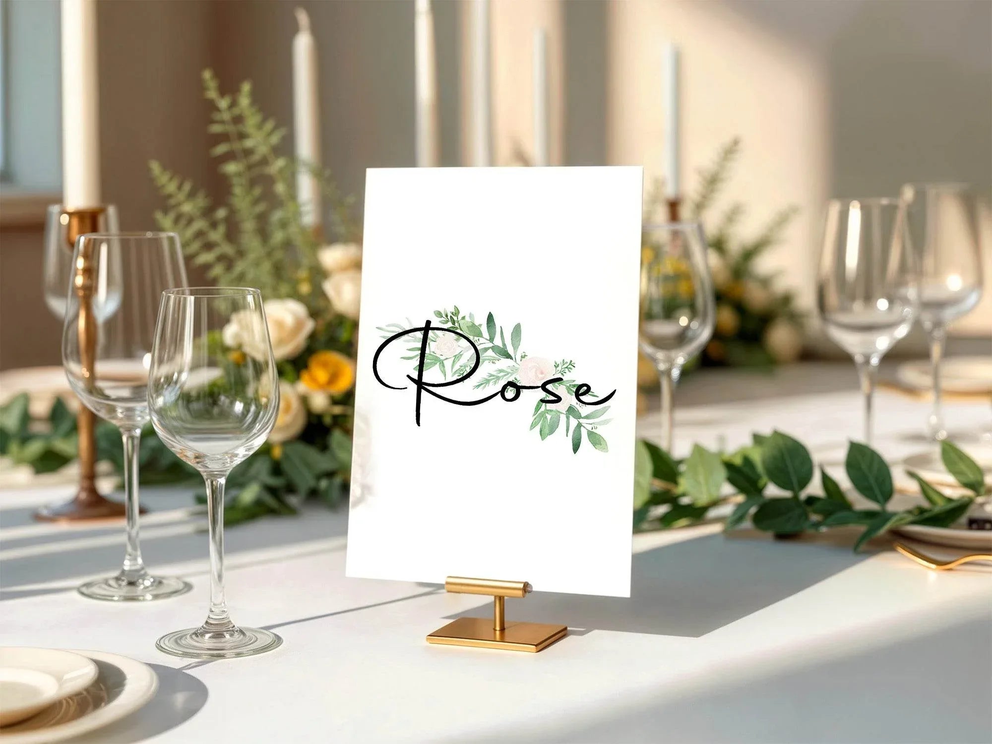Green & White Rose Pack of Table Names Wedding Party Signs| A5 - Larosier Prints