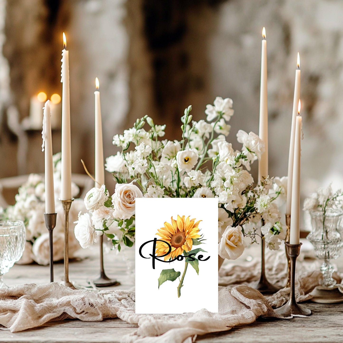 Sunflower Pack of Table Names Wedding Party Signs