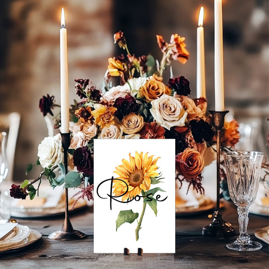 Sunflower Pack of Table Names Wedding Party Signs