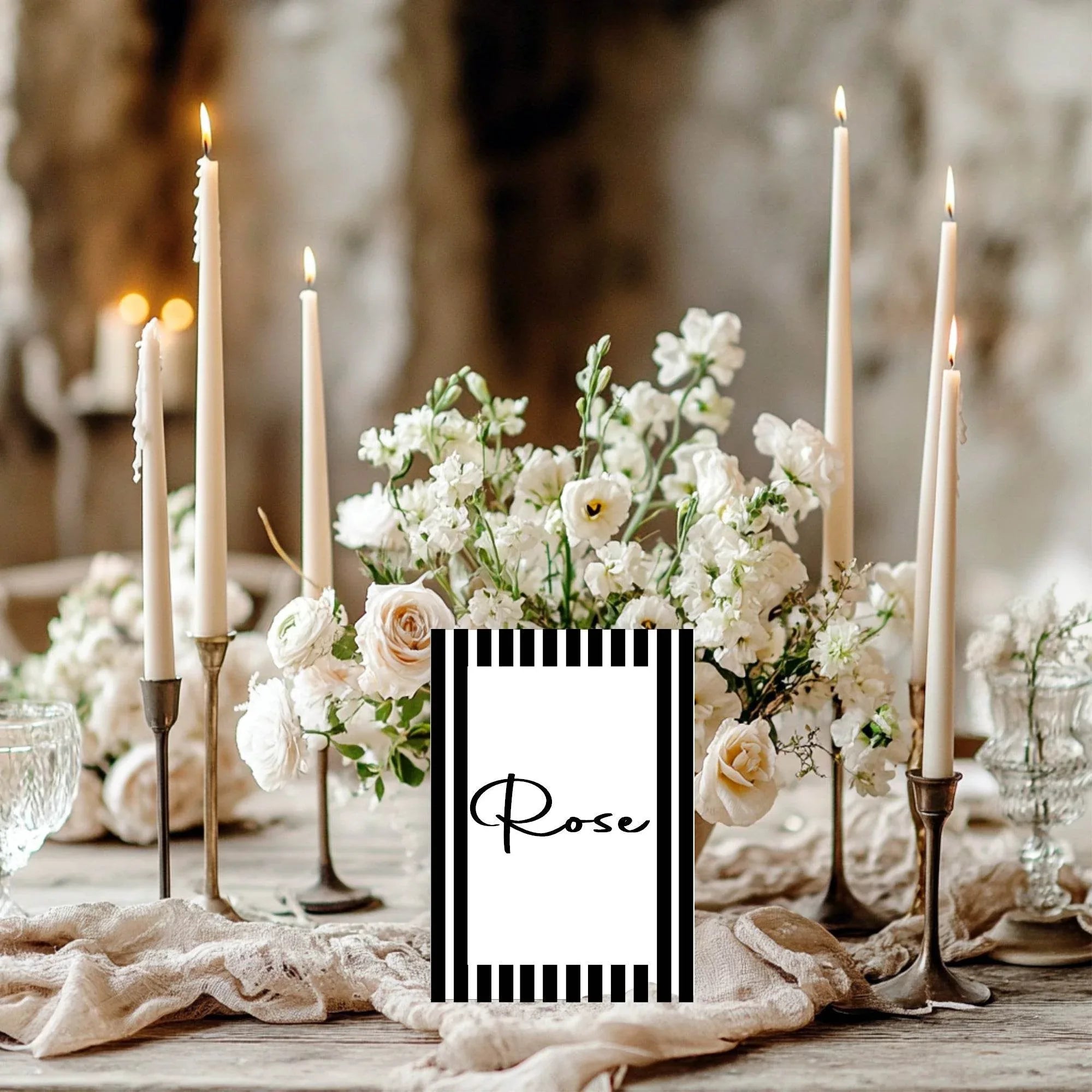 Black & White Stripe Pack of Table Names Wedding Party Signs - Larosier Prints