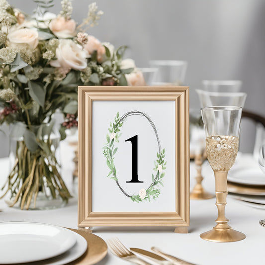 Green & White Rose Pack of Table Number Wedding Signs