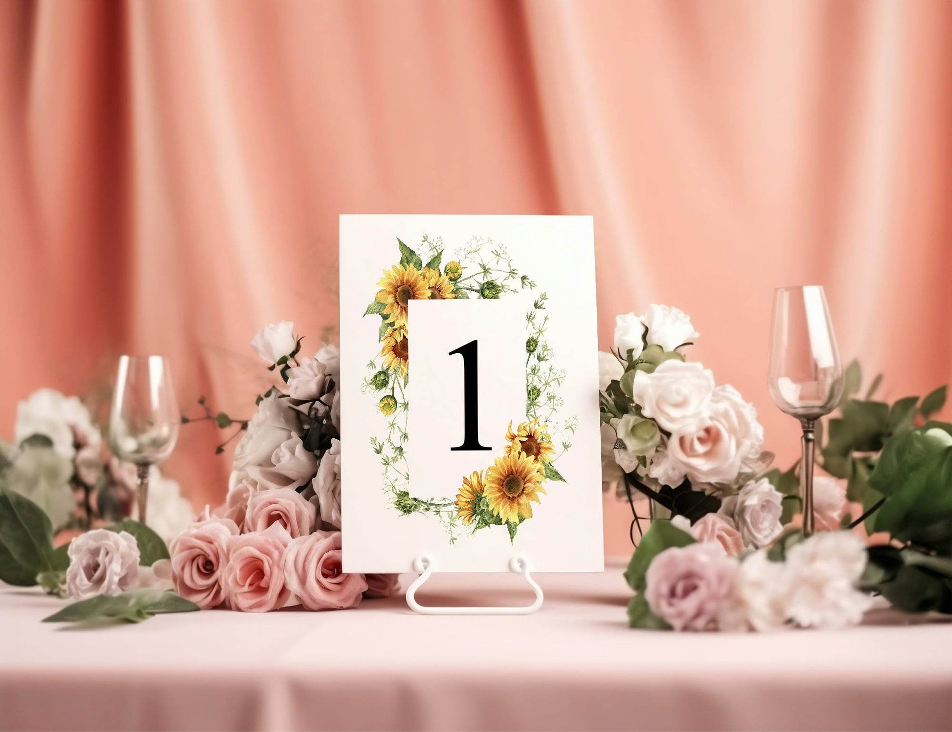 Sunflower Pack of Table Number Wedding Party Sign