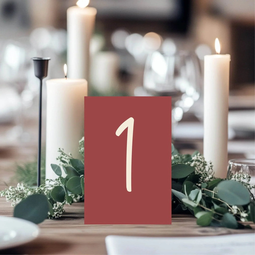 Rosewood Pack of Table Number Wedding Party Signs | A5 - Larosier Prints