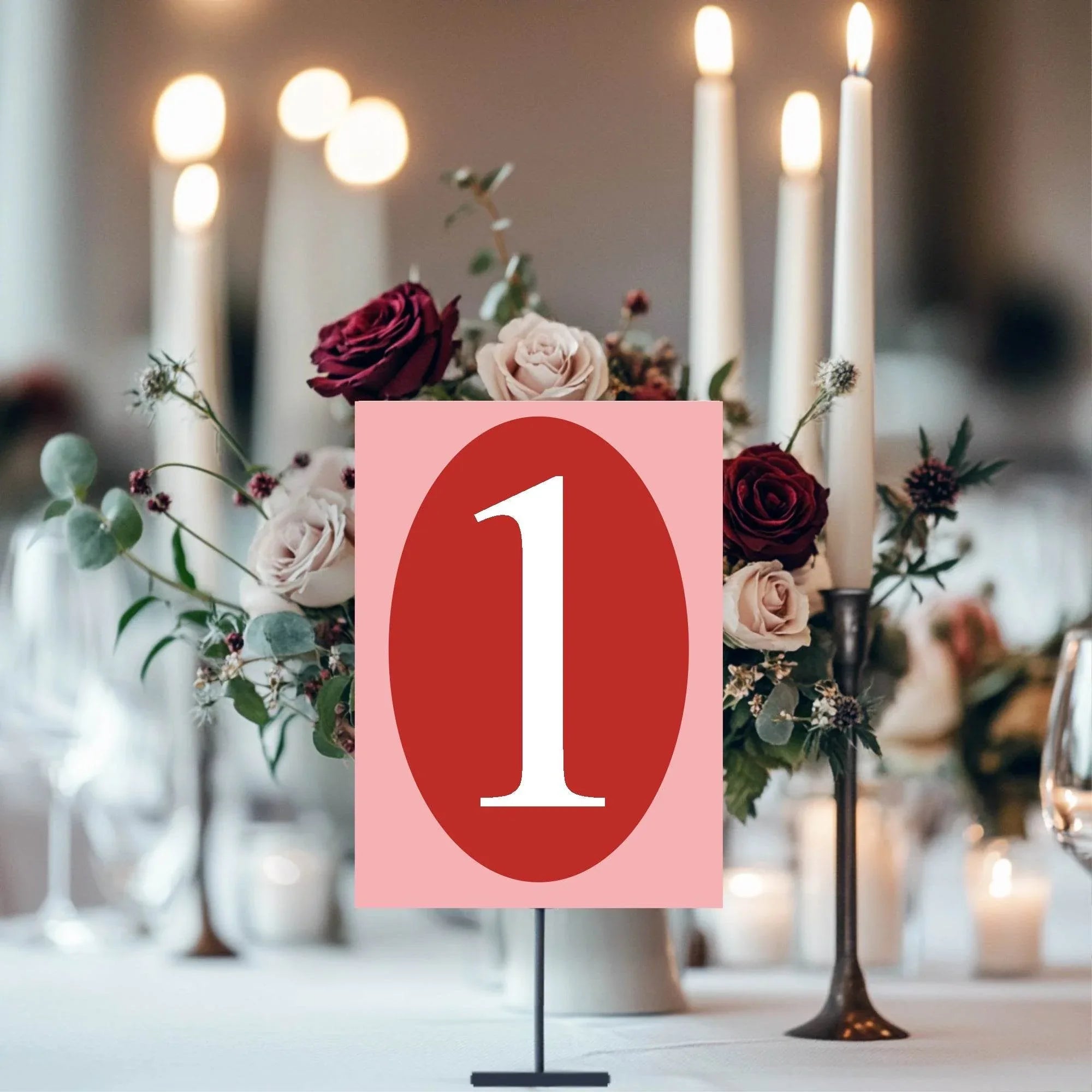 Red & Pink Pack of Table Number Wedding Party Signs - Larosier Prints