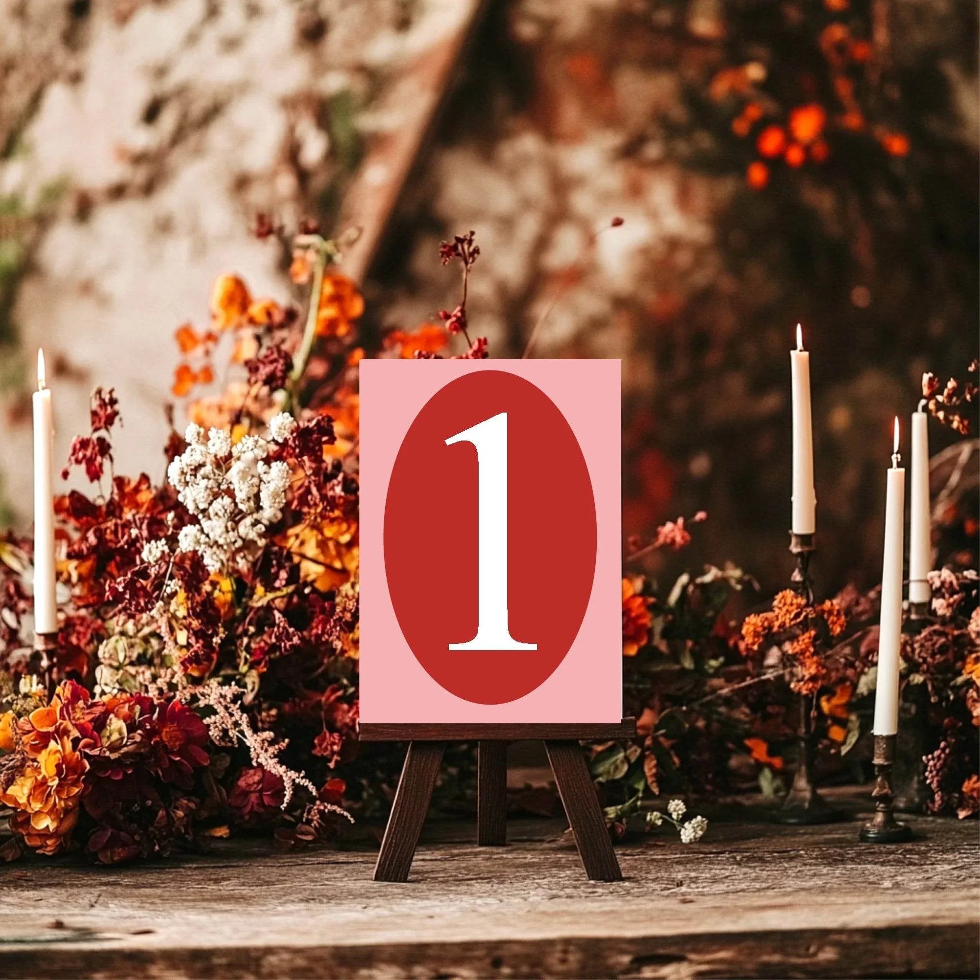 Red & Pink Pack of Table Number Wedding Party Signs - Larosier Prints