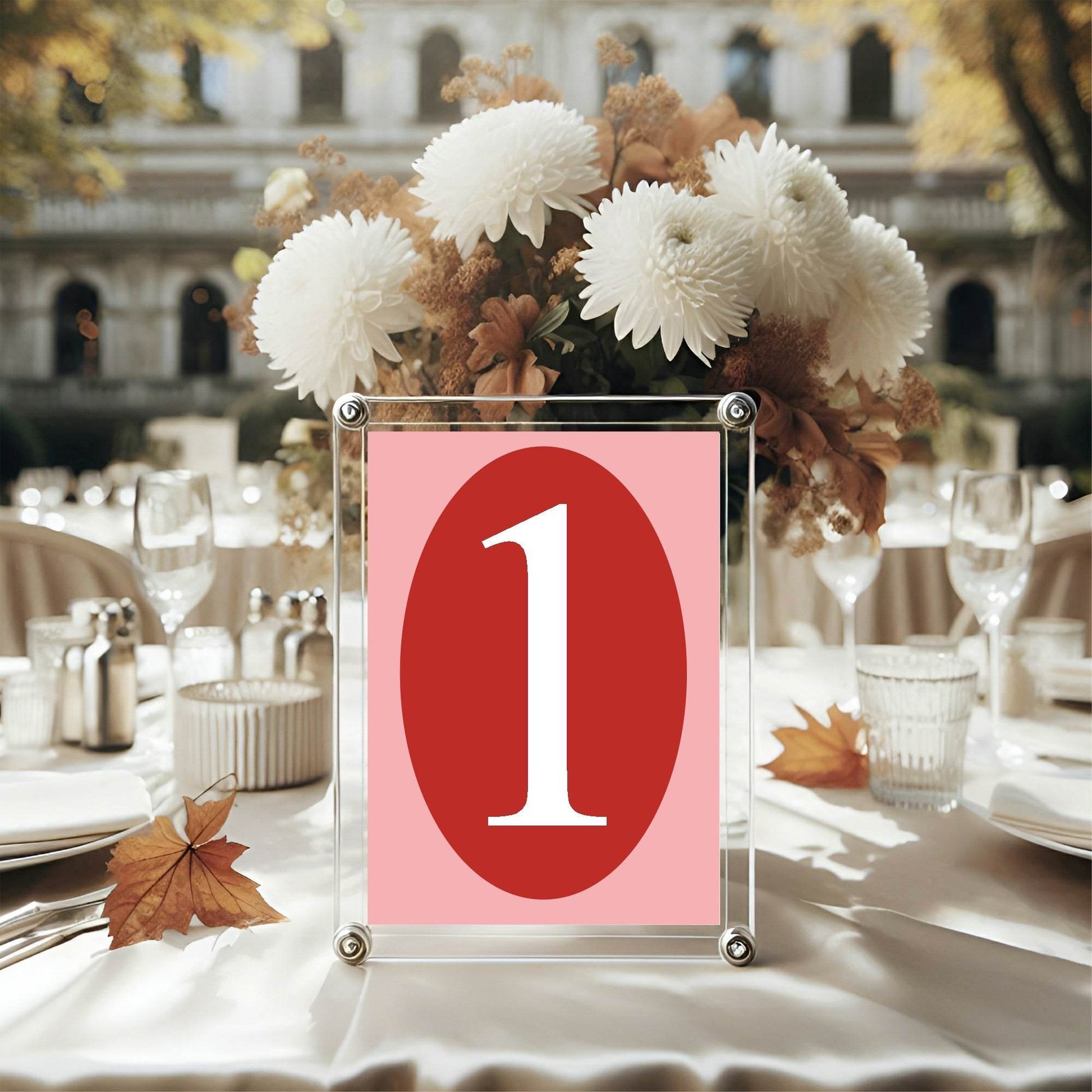 Red & Pink Pack of Table Number Wedding Party Signs